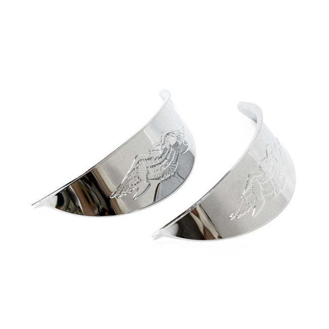 Embossed eagle headlamp/spotlamp visor. 4-1/2". Chrome