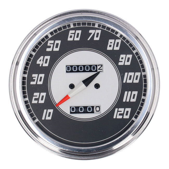 FL speedometer, ''46-47 face'', silver/black. 2.24:1 mph