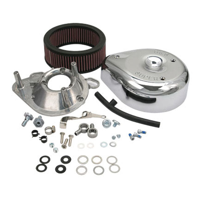 S&S, teardrop air cleaner assembly. Chrome — 99-17 Twin Cam (NU). With S&S E/G carburetor