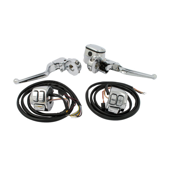 Handlebar control kit chrome 11/16" bore — 96-13 Big Twin (Excl. 11-13 Softail; 12-13 Dyna; FXCW; FLT/Touring); 96-03 XL Sportster ( NU)