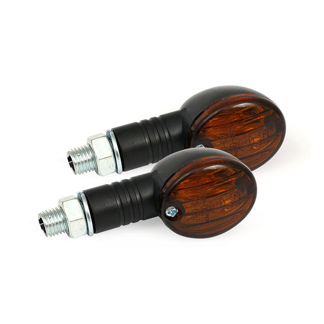Micro-flash, halogen turn signal. Black. Dark amber lens