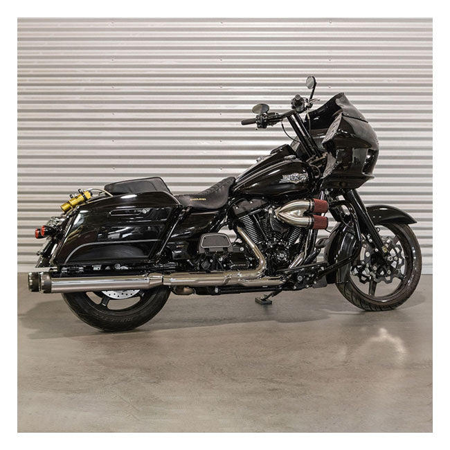 S&S, tuned induction air cleaner kit. Stainless — 18-24 (NU) Softail; 17-25 Touring (excl. Twin Cooled or models with fairing lowers/speaker pods; 24-25 FLHX; 2025 FLHXU; 24-25 FLTRX; 23-25 FLHXSE; 23-25 FLTRXSE); 17-25 Trikes