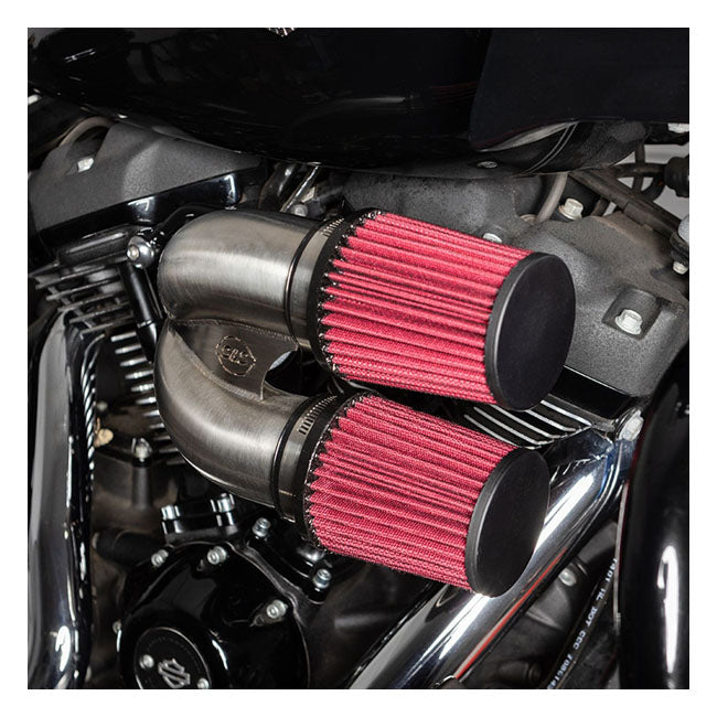 S&S, tuned induction air cleaner kit. Stainless — 18-24 (NU) Softail; 17-25 Touring (excl. Twin Cooled or models with fairing lowers/speaker pods; 24-25 FLHX; 2025 FLHXU; 24-25 FLTRX; 23-25 FLHXSE; 23-25 FLTRXSE); 17-25 Trikes