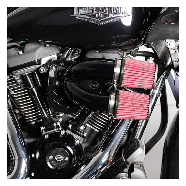 S&S, tuned induction air cleaner kit. Black — 18-24 (NU) Softail; 17-25 Touring (excl. Twin Cooled or models with fairing lowers/speaker pods; 24-25 FLHX; 2025 FLHXU; 24-25 FLTRX; 23-25 FLHXSE; 23-25 FLTRXSE); 17-25 Trikes