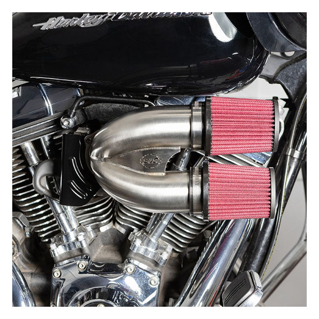 S&S, tuned induction air cleaner kit. Stainless — 16-17 Softail; 2017 FXDLS; 08-16 FLT/Touring; Trike. (e-throttle). Will not fit models with fairing lower glove boxes and/or all Twin Cooled models (NU)
