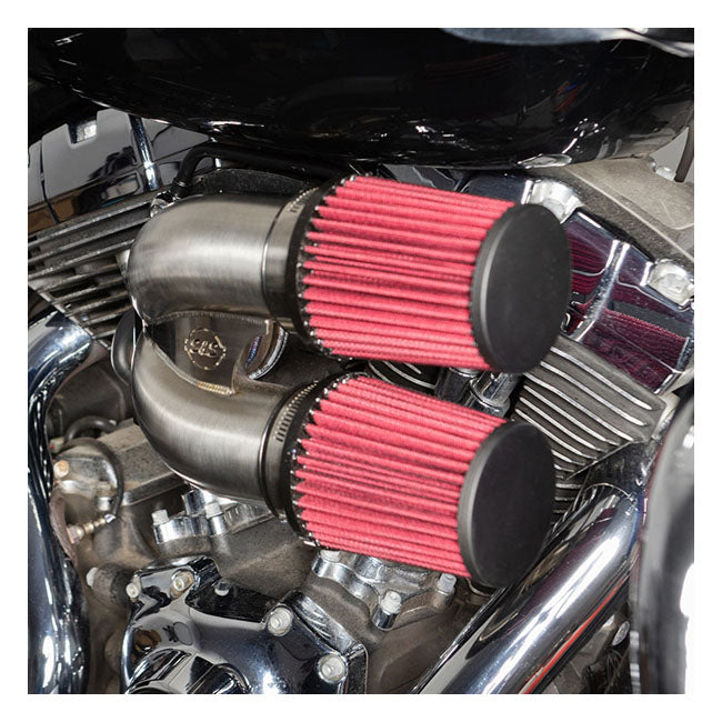 S&S, tuned induction air cleaner kit. Stainless — 16-17 Softail; 2017 FXDLS; 08-16 FLT/Touring; Trike. (e-throttle). Will not fit models with fairing lower glove boxes and/or all Twin Cooled models (NU)