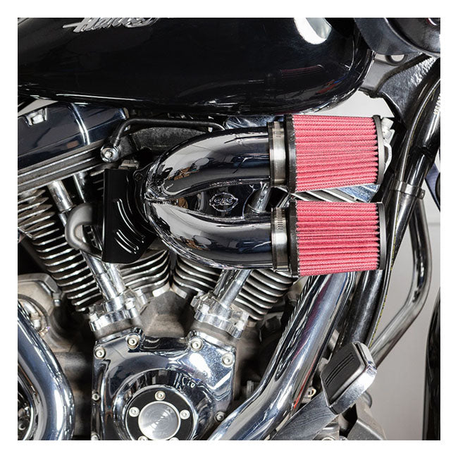 S&S, tuned induction air cleaner kit. Chrome — 16-17 Softail; 2017 FXDLS; 08-16 FLT/Touring; Trike. (e-throttle). Will not fit models with fairing lower glove boxes and/or all Twin Cooled models (NU)