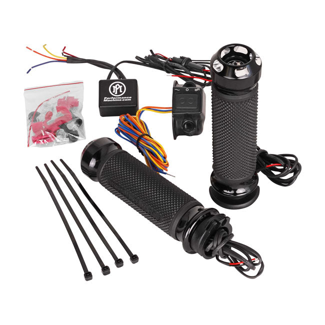 PM, Apex heated grips. Black contrast cut — 96-22 H-D with dual throttle cables (Excl. Street) (NU)