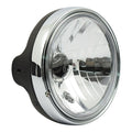 LTD style 7" H4 headlamp. side mount. Clear lens. Black
