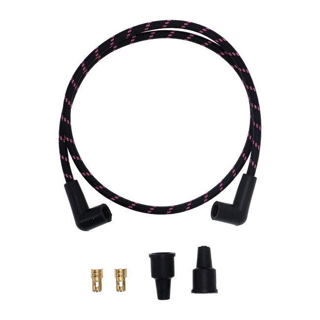 Universal 40" spark plug wire set. Cotton cloth pink/black