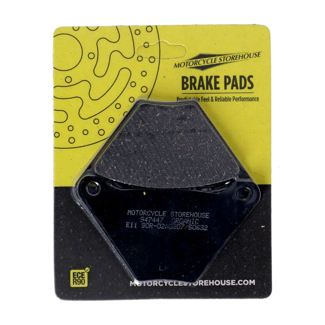 MCS, brake pads front & rear. Organic — Front: 1973 XL Sportster; FX; 72-84 FL.  Rear: 73-80 FL; 73-83 FX.