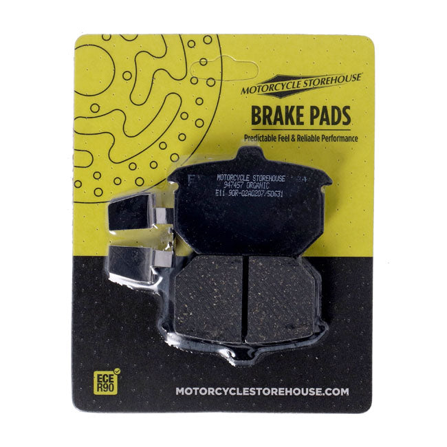 MCS, brake pads rear. Organic — Rear: 82-E87 XL Sportster; FXR; FXST; 84-85 FX; 83-86 FXWG (NU)