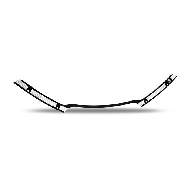 PM, Windscreen trim for Touring. Merc. Black CC — 15-26 (NU) FLTR Road Glides (excl. 2023 CVO models); 2024 (NU) FLTRK; 23-25 FLTRT Trike. With 15-24 style Sharknose fairing