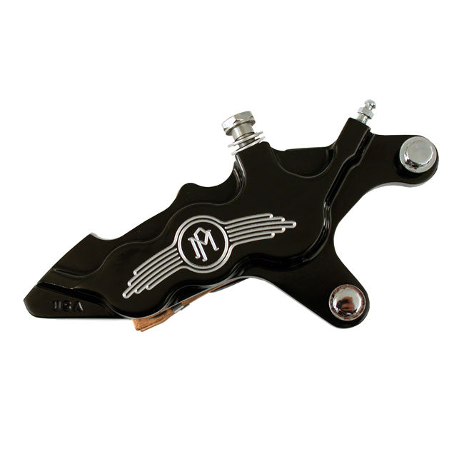 PM, 6-p 112x6b caliper. Bolt-on, 11.5" left front. Black CC — Left front: 00-14 Softail (excl. Springers); 00-17 Dyna; 00-07 FLT/Touring; 00-13 XL Sportster; 02-05 V-Rod (excl. VRSCR) (NU).