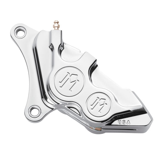 PM, 4-p 137x4b caliper. Bolt-on, 11.5" left front. Polished — 84-99 Big Twin; XL Sportster (Excl. Springers. all FXR; Dyna and XL Sportster with wire wheels) (NU)