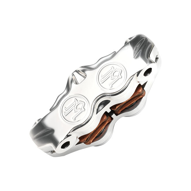 Performance Machine, 4-piston radial mount caliper. Chrome — 08-25 Touring rear with 929938/929937 bracket; Custom applications front/rear with 108mm mount distance