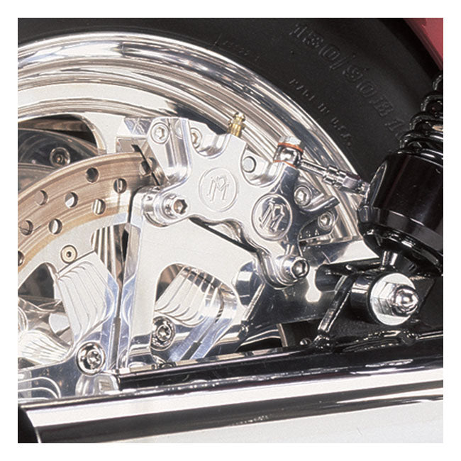 PM, Rear 4-p caliper bracket, 11.5". Chrome — 00-05 Dyna (NU)