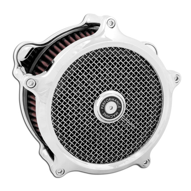 PM, ''Super gas interchange'' air cleaner kit. Chrome — CV carburetor: 93-06 all Big Twin; Delphi inj.: 01-15 Softail; 04-17 Dyna (Excl. 2017 FXDLS); 02-07 FLT/Touring (NU)