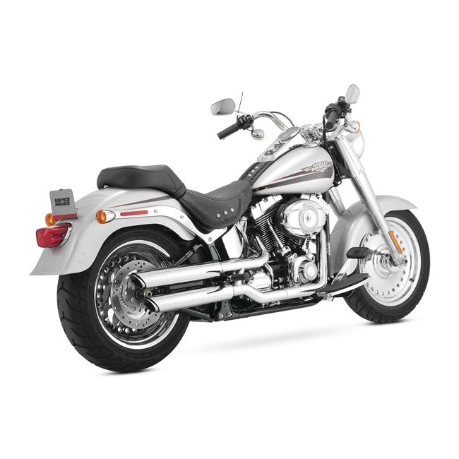 Vance & Hines, 3" twin slash slip-on PCX mufflers. chrome — Softail: 07-17 FLSTF; 10-17 FLSTFB; 00-07 FXSTD; 07-08 Softail CVO. (International models may require minor mount bracket modification)