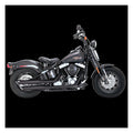 Vance & Hines, 3" twin slash slip-on PCX mufflers. black — Softail: 07-17 FLSTN Deluxe ; 12-17 FLS Slim; 16-17 FLSS Slim S; 08-11 FLSTSB Crossbones. (excl. 2011 FXS Blackline 2014 FLSTNSE CVO Deluxe)