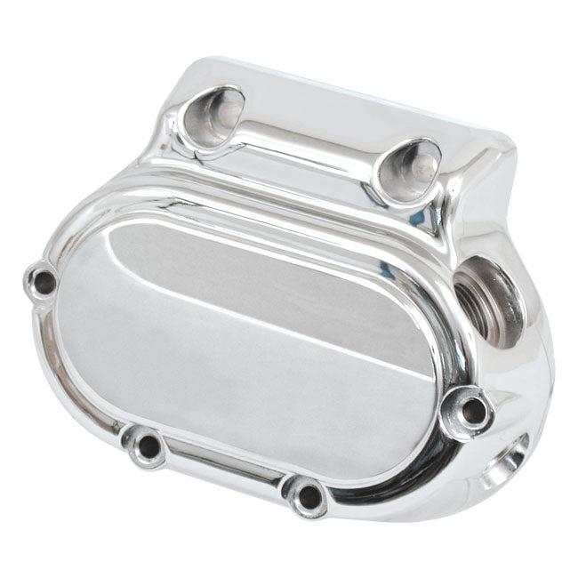 Transmission end cover smooth, cable clutch. Chrome — 87-06 Softail; 87-06 FLT/Touring; 91-05 Dyna. (Excl. all FXR) (NU)