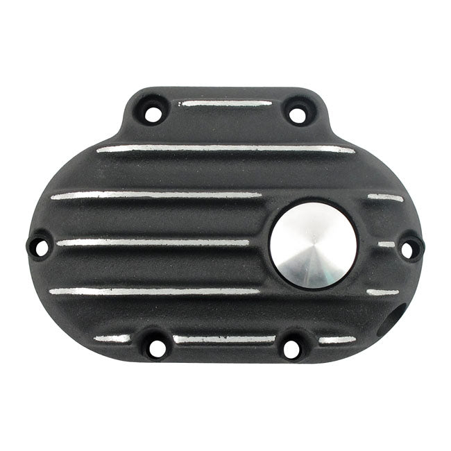 EMD transmission end cover, cable clutch. Black Cut — 07-17 Softail; 06-17 Dyna; 07-13 (NU) FLT/Touring; 14-16 (NU) FLHR/C FLT/Touring without fairings