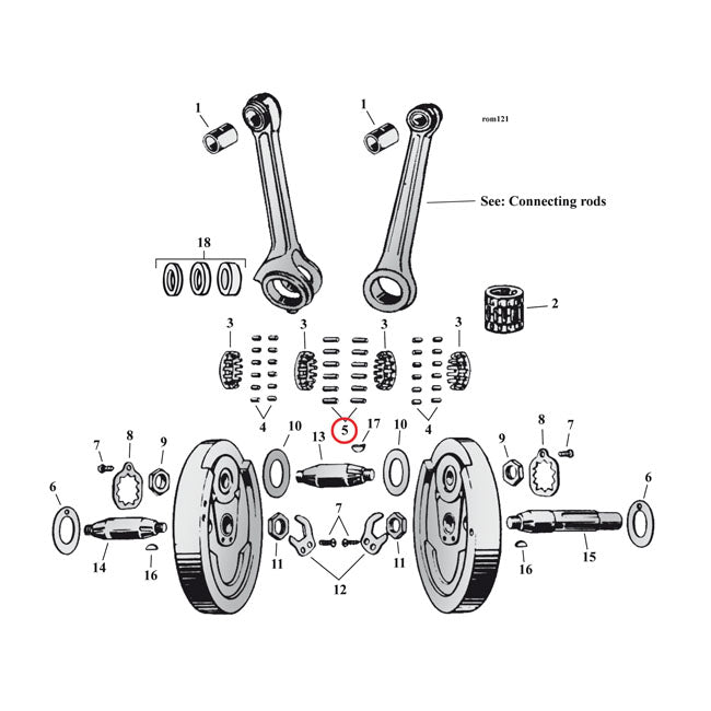 Pinion shaft (right side) & long conrod rollers, std