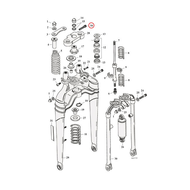 Screw upper triple clamp, Softail spring