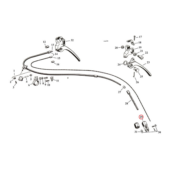 Clevis pin & nut, front brake cable — 29-52 45"
