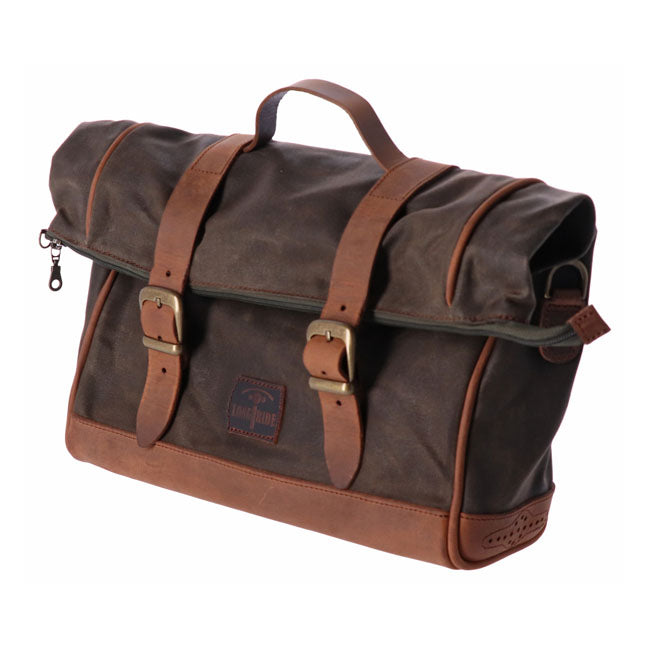 Longride, click-on Old Chopper saddlebag waxed cotton. Khaki — Universal
