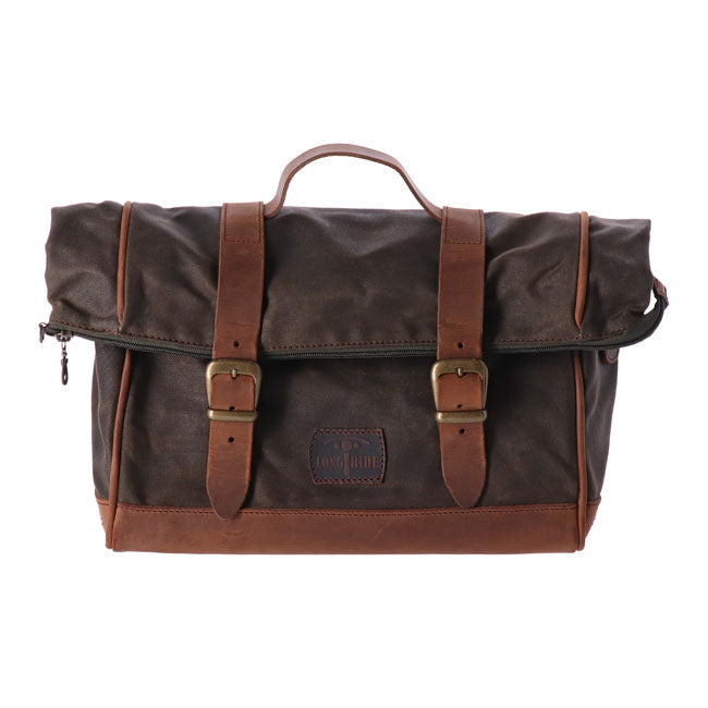 Longride, click-on Old Chopper saddlebag waxed cotton. Khaki — Universal
