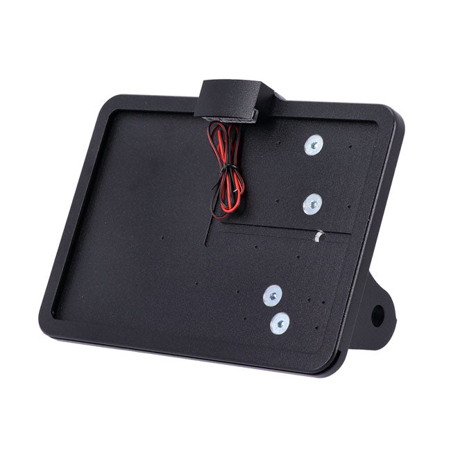 CPV, ''slide-in'' license plate bracket. Side mount, black — 91-17 Dyna (NU)
