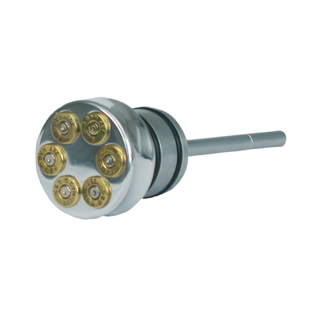 CVP, oil tank fill plug, with dipstick. Bullet. Polished — 00-17 Twin Cam Softail (Excl. FXSB; FXCW/C) (NU)