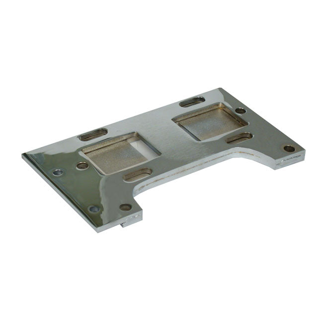 Paughco, 4-sp transmission mount plate. 1.5" offset. Alu — 4-speed Big Twin with Paughco rigid frame