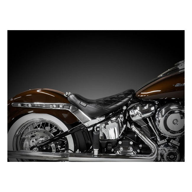 LePera, Bare Bones solo seat. Diamond stitch — Softail: 2025 FLHC Heritage Classic 117; 18-24(NU)FLHCS Heritage Classic 114; 18-20(NU)FLHC Heritage Classic 107; 18-20(NU)FLDE Deluxe 107