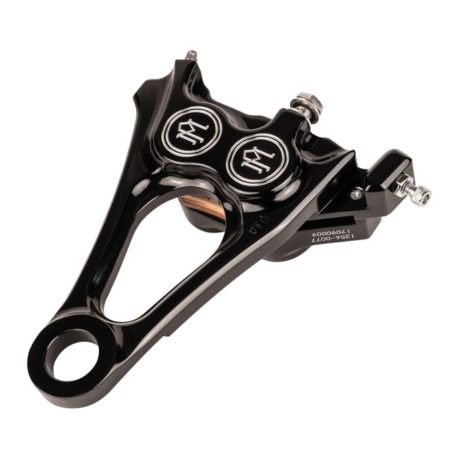 PM, 4-piston one-piece caliper/bracket, rear. Black CC — 18-25 Softail