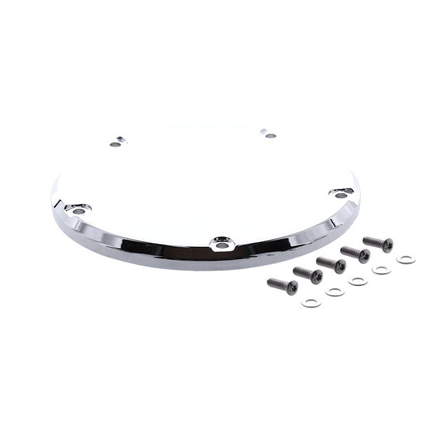 Derby cover, smooth domed. Chrome — 19-25 Softail; 2018 Softail FLSB Sport Glide; Other 2018 Softails custom equipped with a narrow profile outer primary cover