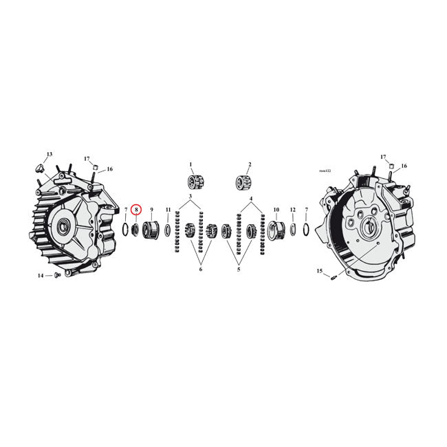 Sprocket bearing end, left side