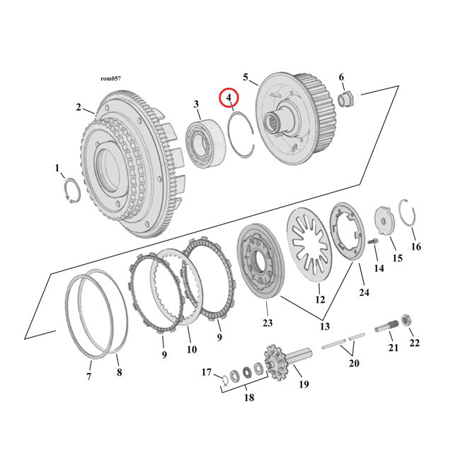 Retaining ring, clutch bearing — 00-17 Softail; 04-17 Dyna; 00-16 FLT/Touring (NU)