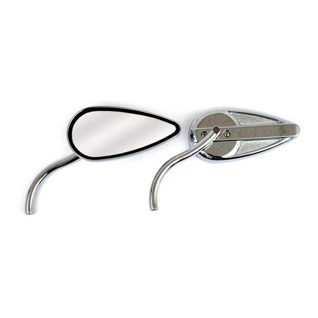 Retro teardrop mirror set. Chrome, radii round stem