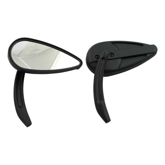 Retro teardrop mirror set. Black, aluminum grooved stem