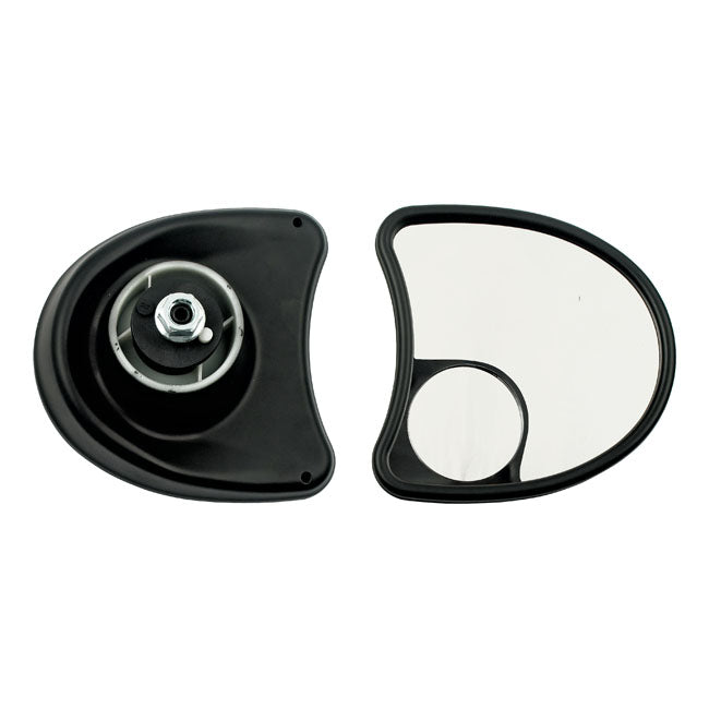 Touring fairing mount mirror kit. Dual vision, black — 14-24 FLHT; FLHTK; 15-19 FLHTKL; 14-23 FLHX; FLHXS; FLHXST (excl. 2023 FLHXSE); 09-24 FLHTCUTG Trikes. Traditional Batwing fairing models (NU)