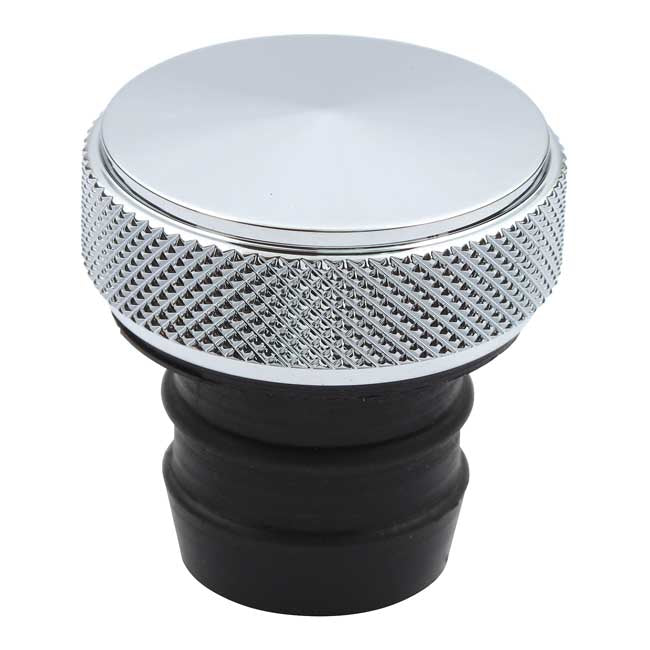 Oil tank fill plug, peaked. Chrome