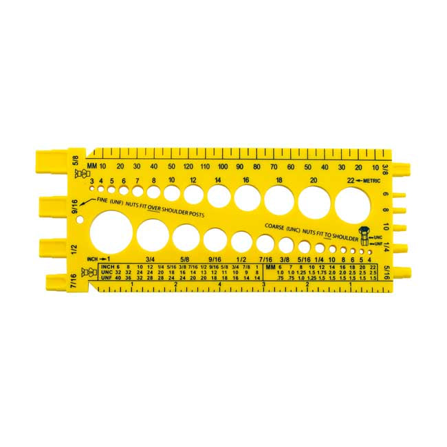 Motorcycle storehouse, ''Size it'' bolt & nut gauge tool