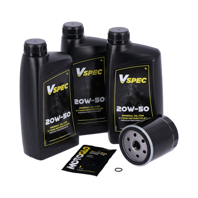 MCS, engine oil service kit. 20W50 Mineral — 84-98 Softail; 87-94 FXR model; 86-22 XL Sportster (NU)