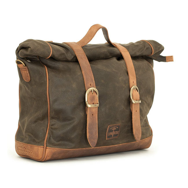 Longride, ''Old Chopper'' waxed cotton saddlebag. Khaki — Royal Enfield: Interceptor 650; Royal Enfield Continental GT 650 Moto Guzzi: V7 850 Stone from 2021-up; V7 850 Special from 2021-up