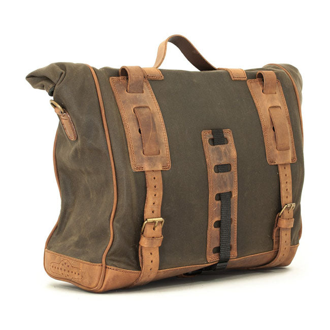 Longride, ''Old Chopper'' waxed cotton saddlebag. Khaki — Royal Enfield: Interceptor 650; Royal Enfield Continental GT 650 Moto Guzzi: V7 850 Stone from 2021-up; V7 850 Special from 2021-up