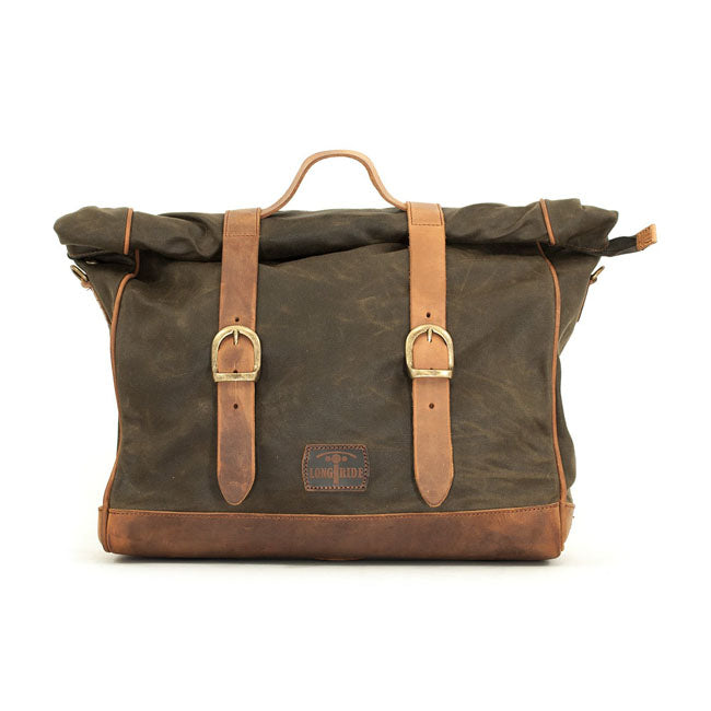 Longride, ''Old Chopper'' waxed cotton saddlebag. Khaki — Royal Enfield: Interceptor 650; Royal Enfield Continental GT 650 Moto Guzzi: V7 850 Stone from 2021-up; V7 850 Special from 2021-up