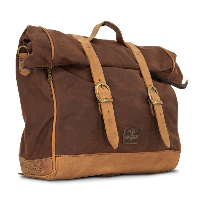 Longride, ''Old Chopper'' waxed cotton saddlebag. Marron Brown — Royal Enfield: Interceptor 650; Royal Enfield Continental GT 650 Moto Guzzi: V7 850 Stone from 2021-up; V7 850 Special from 2021-up