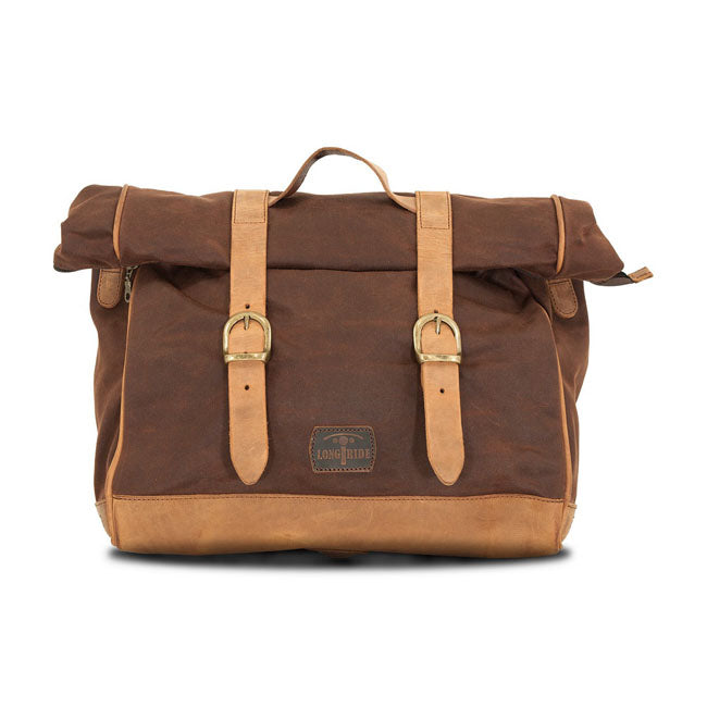 Longride, ''Old Chopper'' waxed cotton saddlebag. Marron Brown — Royal Enfield: Interceptor 650; Royal Enfield Continental GT 650 Moto Guzzi: V7 850 Stone from 2021-up; V7 850 Special from 2021-up